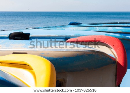 Similar – Image, Stock Photo colourful pedal boats lying on the beach of Mallorca