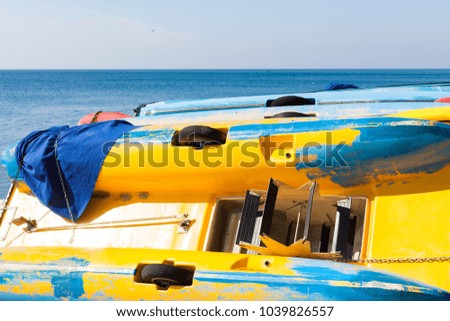 Similar – Image, Stock Photo colourful pedal boats lying on the beach of Mallorca
