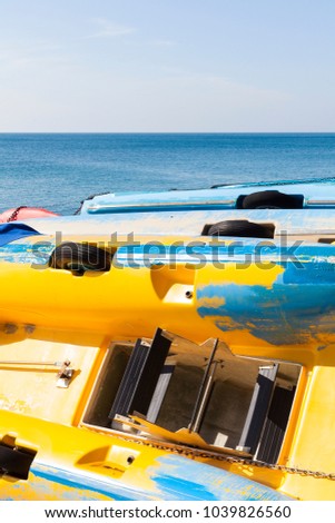 Similar – Image, Stock Photo colourful pedal boats lying on the beach of Mallorca