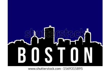 Boston skyline silhouette background, vector illustration and flag in background