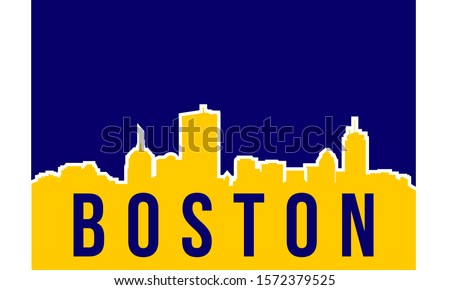 Boston skyline silhouette background, vector illustration and flag in background