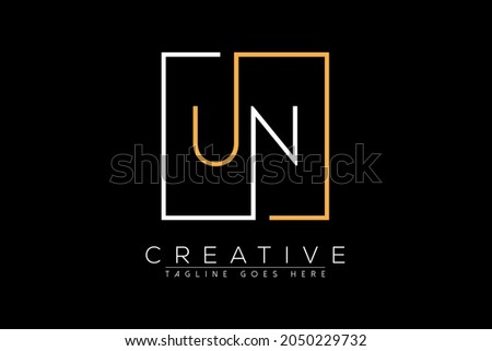 Initial letter un, nu, u, n elegant and luxury Initial with Rectangular frame minimal monogram logo design vector template