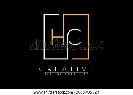 Initial letter hc, ch, c, h elegant and luxury Initial with Rectangular frame minimal monogram logo design vector template