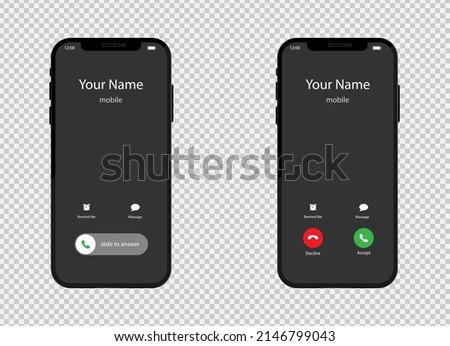 Phone screen, call button and icon. Smartphone and app design, smart technology. Illustration of incoming call and connection. Vector