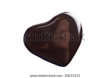 liquid dark chocolate in heart shape isolated