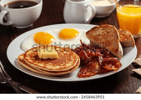 Similar – Image, Stock Photo Breakfast with pancakes and fruit on the table