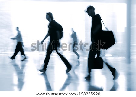 lobby in the rush hour is made in the manner of blur and a blue tonality