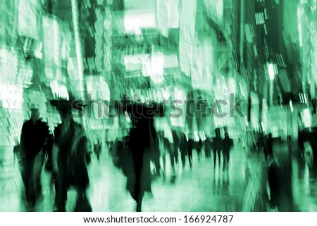 illumination and night life of the city motion blur and emerald tonality