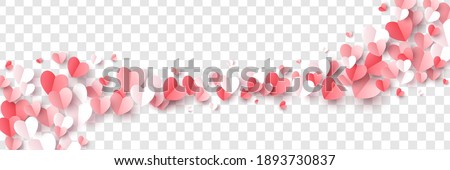 Red, pink and white flying hearts isolated on transparent background. Vector illustration. Paper cut decorations for Valentine's day border or frame design, Stockfoto © 