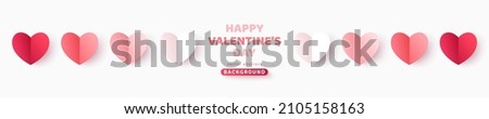 Valentine's day rose pink and red gradient hearts set isolated on white background. Vector illustration. Paper origami pastel love symbol. Valentin icons, concept header pattern, place for text