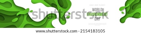 World Environment day header with green abstract paper cut shapes. Vector illustration. Eco friendly banner poster design, environmental conservation, ecosystem concept. Place for text. Papercut form