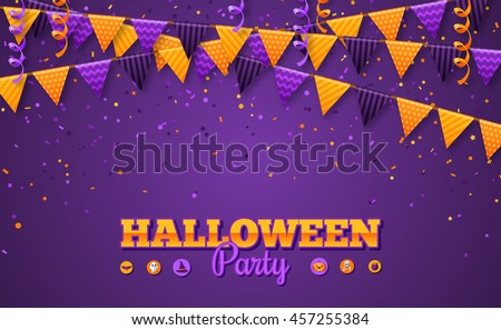 Halloween Carnival Background with Flags Garlands and Serpentine. Vector Illustration. Party Invitation Concept in Traditional Colors with Place for your Text. 