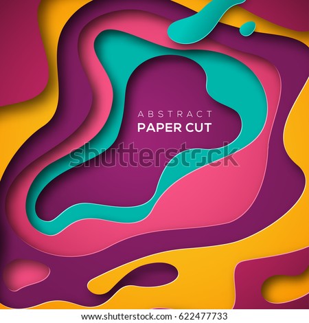 3D abstract background with paper cut shapes. Vector design layout for business presentations, flyers, posters and invitations. Colorful carving art - blue, yellow and violet