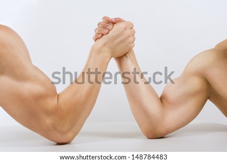 Two Muscular Hands Clasped Arm Wrestling Stock Photo 148784483 ...