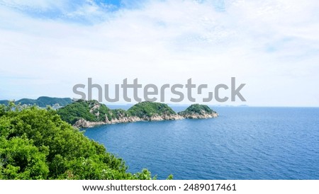 Similar – Image, Stock Photo Picturesque scenery of coastal town surrounded by sea