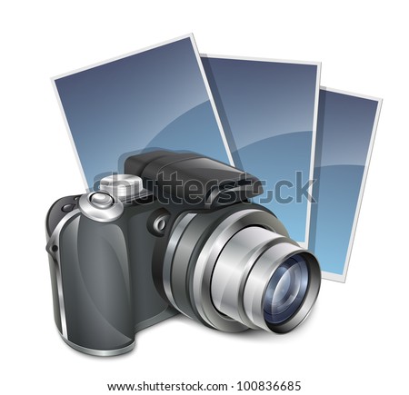 Photo camera and photos. Vector illustration