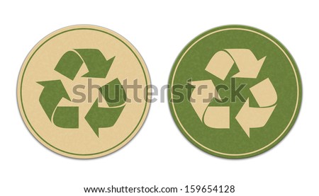 Two paper recycle stickers isolated on white background