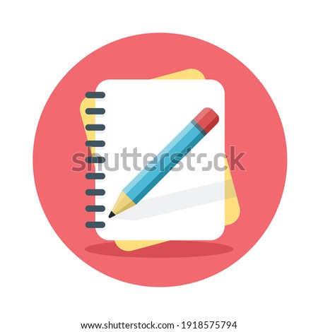 Notebook with pencil icon. Writing tasks concept. Vector illustration isolated on white background