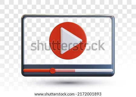 Minimal video player or media player interface. Realistic 3D vector illustration on transparent grid