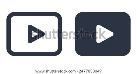 Video player or web player simple icons set designed in filled, outline, line and stroke style