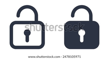 Unlock or open lock icons set designed in filled, outline, line and stroke style