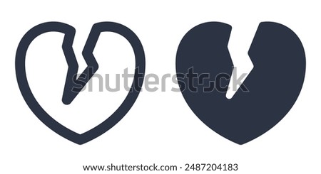 Broken Heart simple icons set designed in filled, outline, line and stroke style