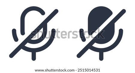 Mute or Crossed-Out Microphone simple icons set designed in filled, outline, line and stroke style