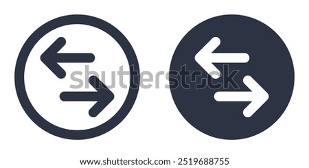 Flip or Swap Horizontal Arrows simple icons set designed in filled, outline, line and stroke style. Two Black opposite arrows in circle