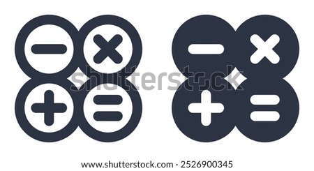 Calculator simple icons set designed in filled, outline, line and stroke style