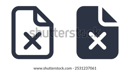 File with Cross or Xmark simple icons set designed in filled, outline, line and stroke style