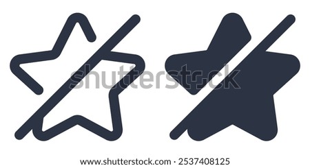 Crossed-Out Star simple icons set designed in filled, outline, line and stroke style