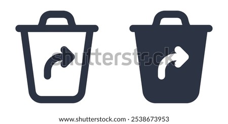 Re-send to Trash, Move to Trash or Trash Bin With Forward Arrow simple icons set designed in filled, outline, line and stroke style