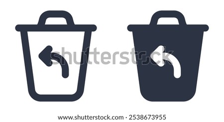 Restore from Trash or Trash Bin with Back Arrow simple icons set designed in filled, outline, line and stroke style