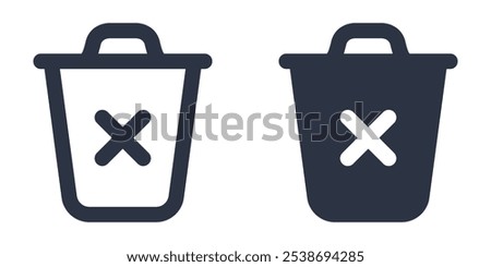 Clear Trash Bin, Empty Trash or Trash Bin with Cross simple icons set designed in filled, outline, line and stroke style