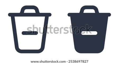 Remove from Trash Bin or Trash Bin with Minus simple icons set designed in filled, outline, line and stroke style