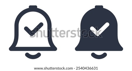 Bell with Check Mark or Active Notification simple icons set designed in filled, outline, line and stroke style