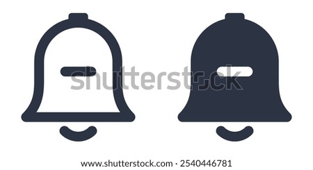 Bell with Minus or Remove Notification simple icons set designed in filled, outline, line and stroke style