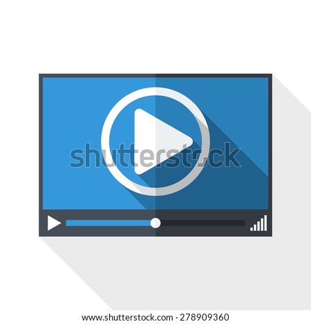 Video player window with long shadow on white background