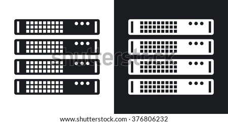 Vector server rack icon. Two-tone version on black and white background
