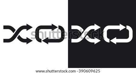 Vector Repeat and Shuffle Icon. Two-tone version on black and white background