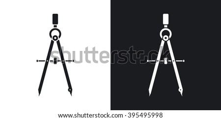 Vector compass tool icon. Two-tone version on black and white background