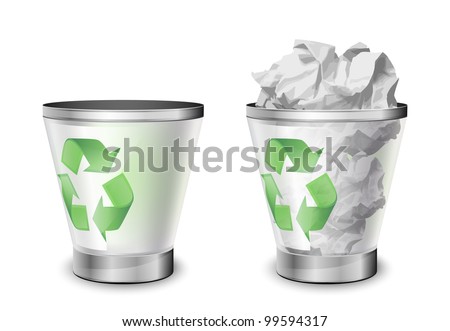 Trash bins, full and empty. Vector illustration