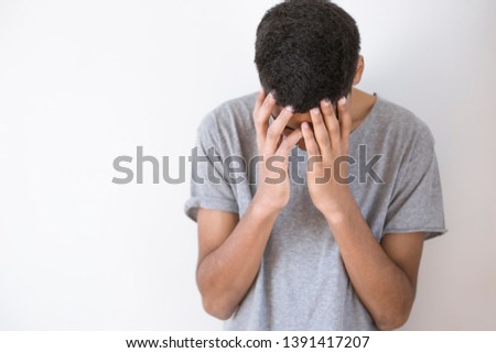 Similar – Image, Stock Photo Ethnic teenage boy with Down syndrome browsing laptop at home