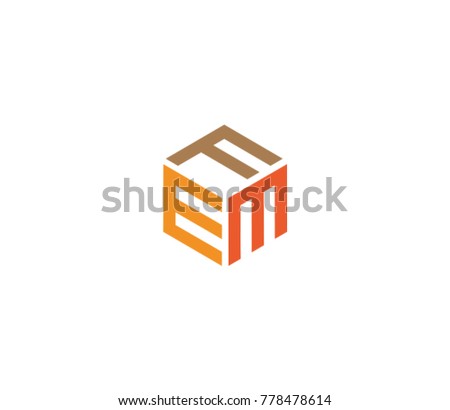 Hexagon logo with FEM letter. Three letter icon