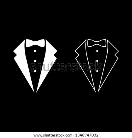 Symbol service dinner jacket bow Tuxedo concept Tux sign Butler gentleman idea Waiter suit icon set white color vector illustration flat style simple image