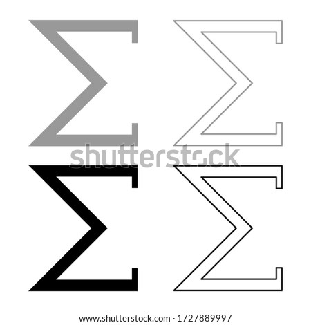 Sigma greek symbol capital letter uppercase font icon outline set black grey color vector illustration flat style image