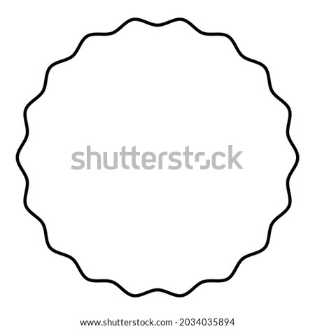 Round element with wavy edges Circle label sticker contour outline icon black color vector illustration flat style image