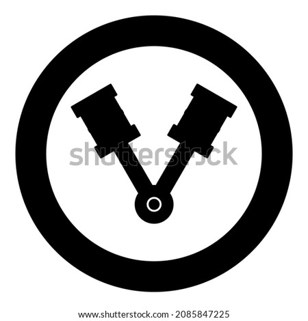 Pistons of engine two items with rods aligned for car crankshaft cylinder camshaft icon in circle round black color vector illustration image solid outline style simple