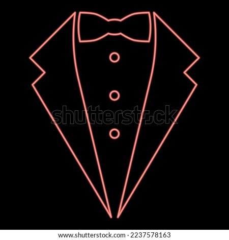 Neon symbol service dinner jacket bow Tuxedo concept Tux sign Butler gentleman idea Waiter suit red color vector illustration image flat style light