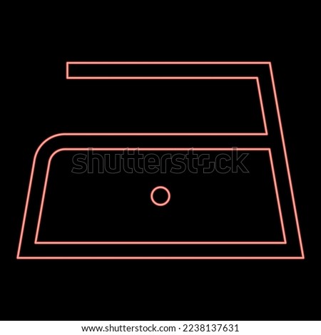 Neon ironing is allowed low slow temperature to one hundred and ten 110 degrees Clothes care symbols Washing concept Laundry sign red color vector illustration image flat style light
